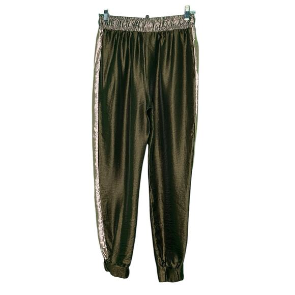 Zara gold green satin effect pull on cuffed pants size Small - Picture 2 of 13